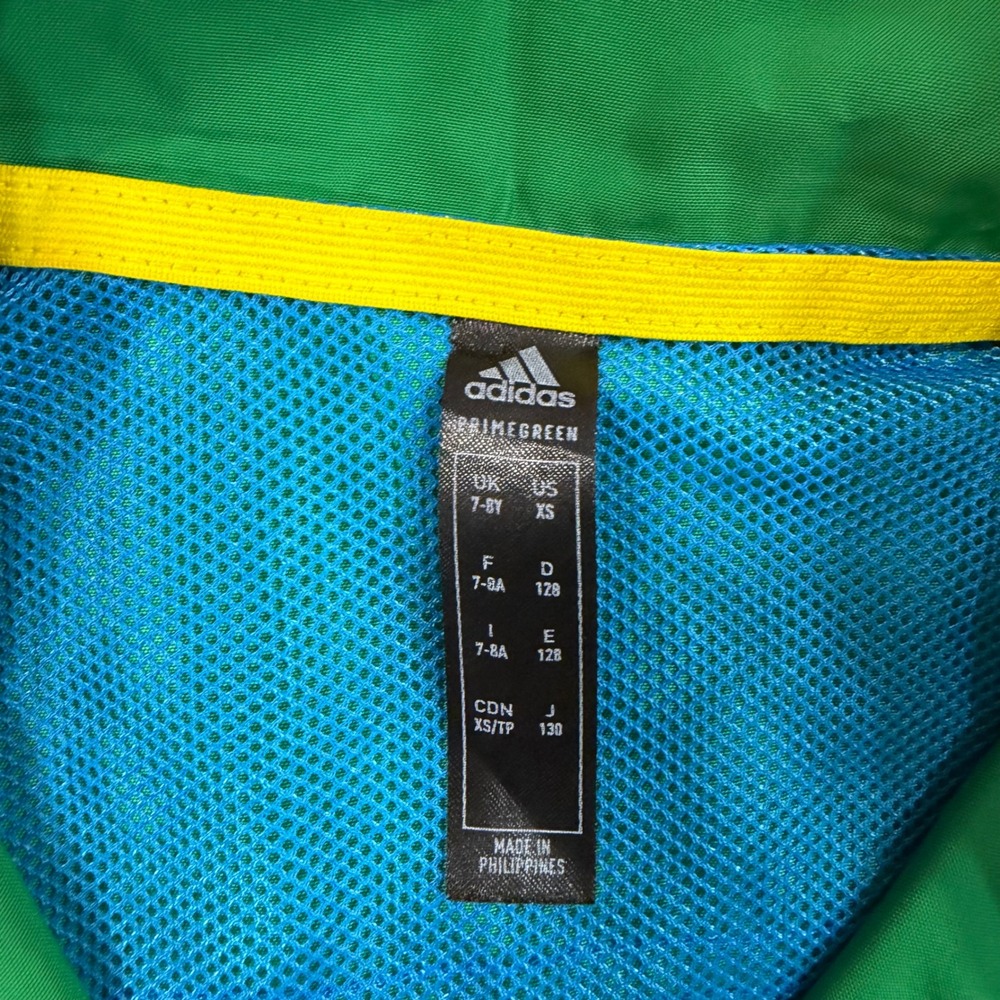 Adidas x LEGO Windbreaker Anorak Boys XS Green Blue WIND.RDY Jacket Quarter Zip - Picture 2 of 10